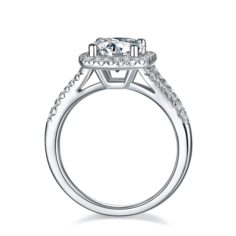双臂方包S925银镀白金MoissaniteWomen's Ring2.0ctD级